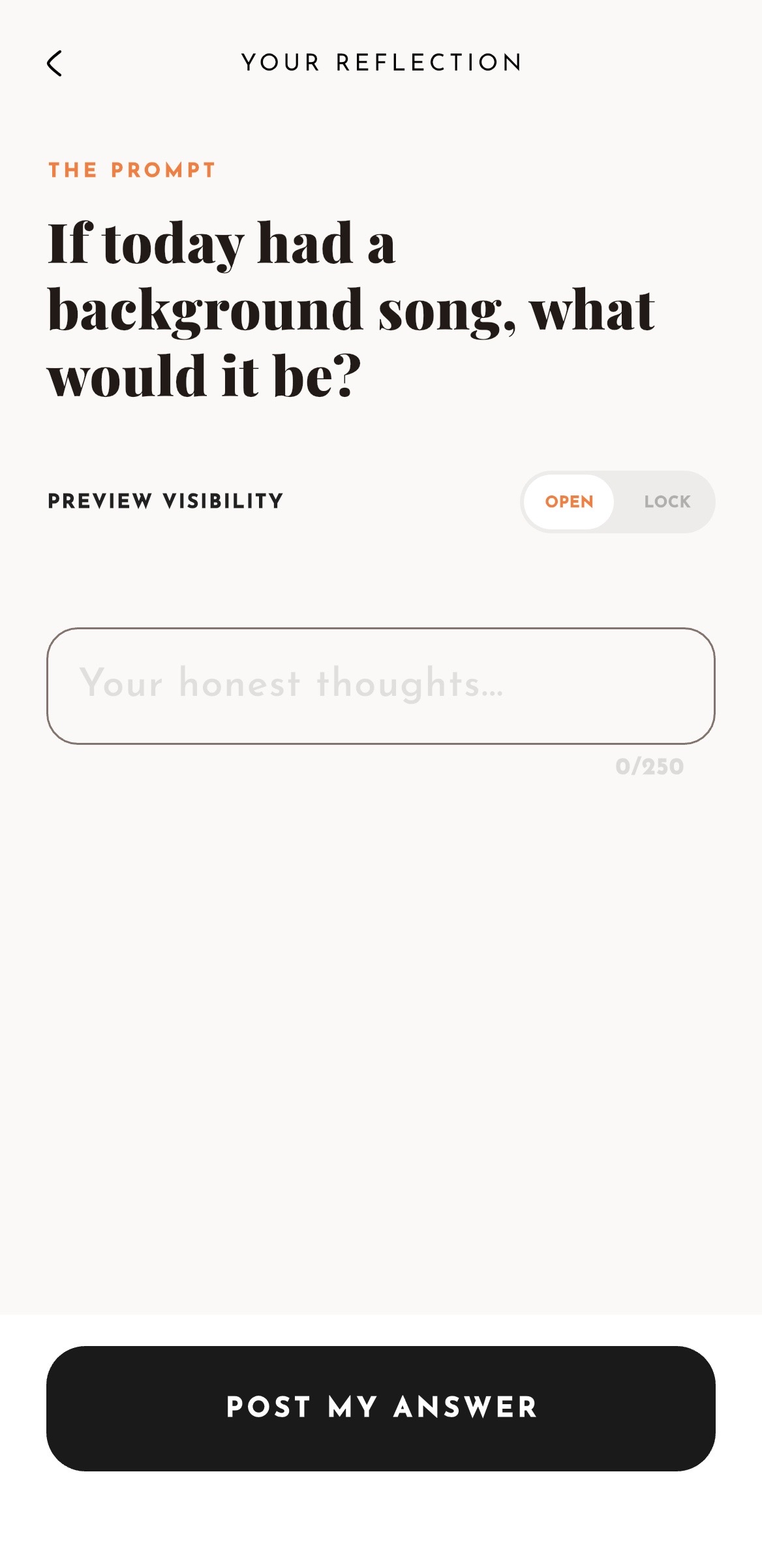 Minimal profile setup screen